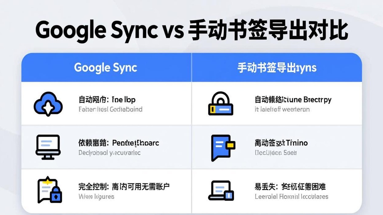 一个对比表格展示 Google 同步和手动导出的优劣势，用图标区分