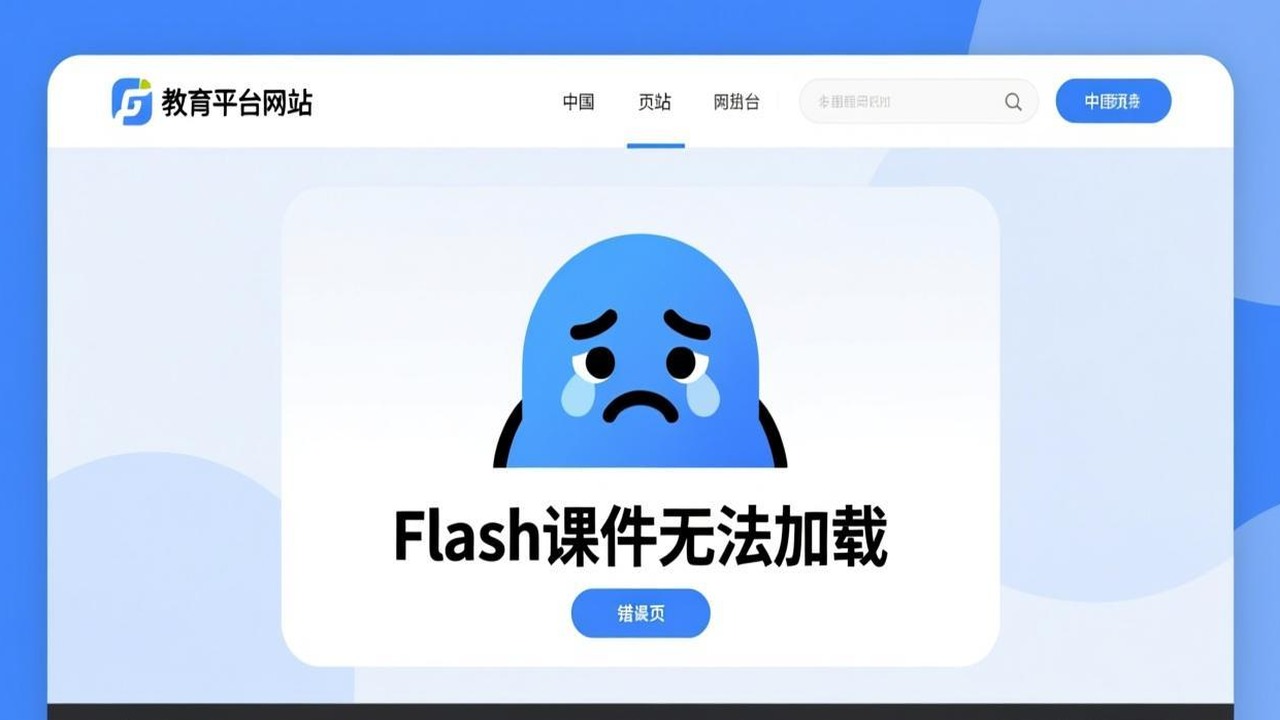 某教育平台显示 Flash 课件无法加载的错误页面截图
