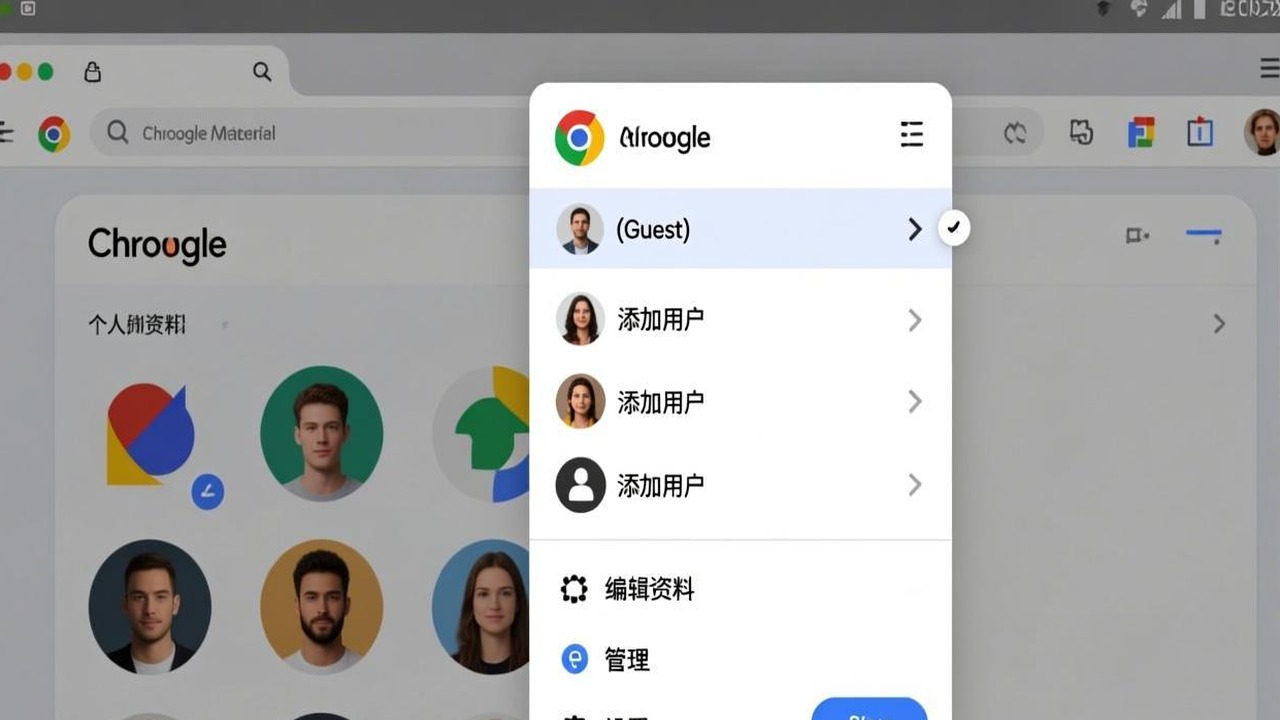Chrome 头像菜单中选择"访客"选项的截图