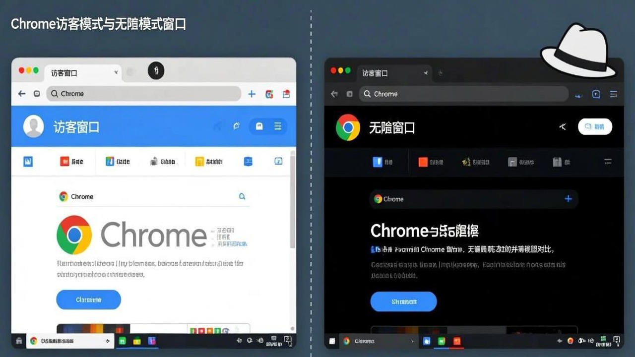 Chrome 访客模式窗口和隐私模式窗口的并排对比截图