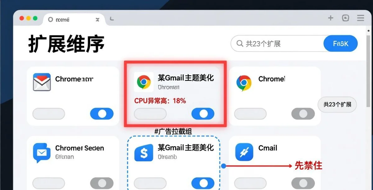 Chrome扩展程序管理 分组排查高CPU扩展