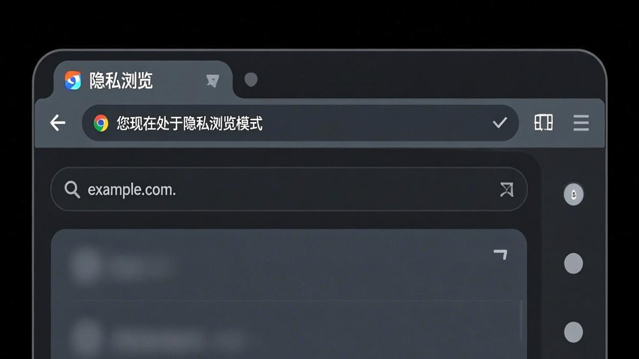 Chrome 隐私模式窗口打开时的标志性界面截图,展示顶部隐私模式提示栏和暗色图标