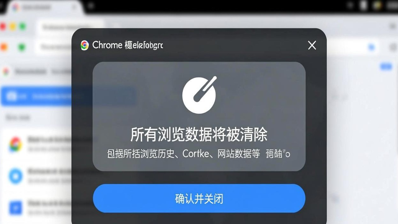 Chrome 隐私模式关闭时的提示界面,展示 “Incognito will discard all browsing data” 的说明