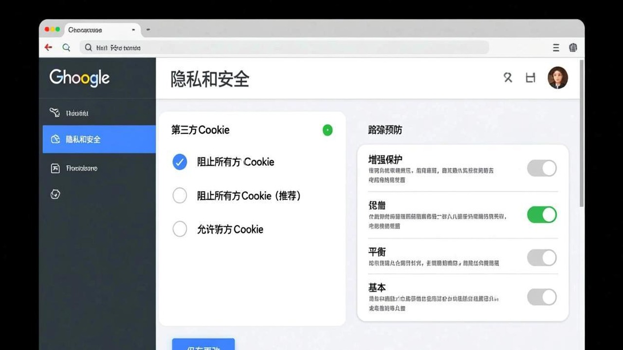Chrome 隐私设置页面中关于第三方 Cookie 阻止的设置选项截图