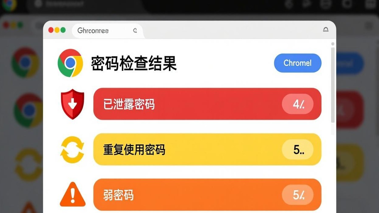 Chrome 密码检查结果截图，显示泄露、重复、弱密码分类