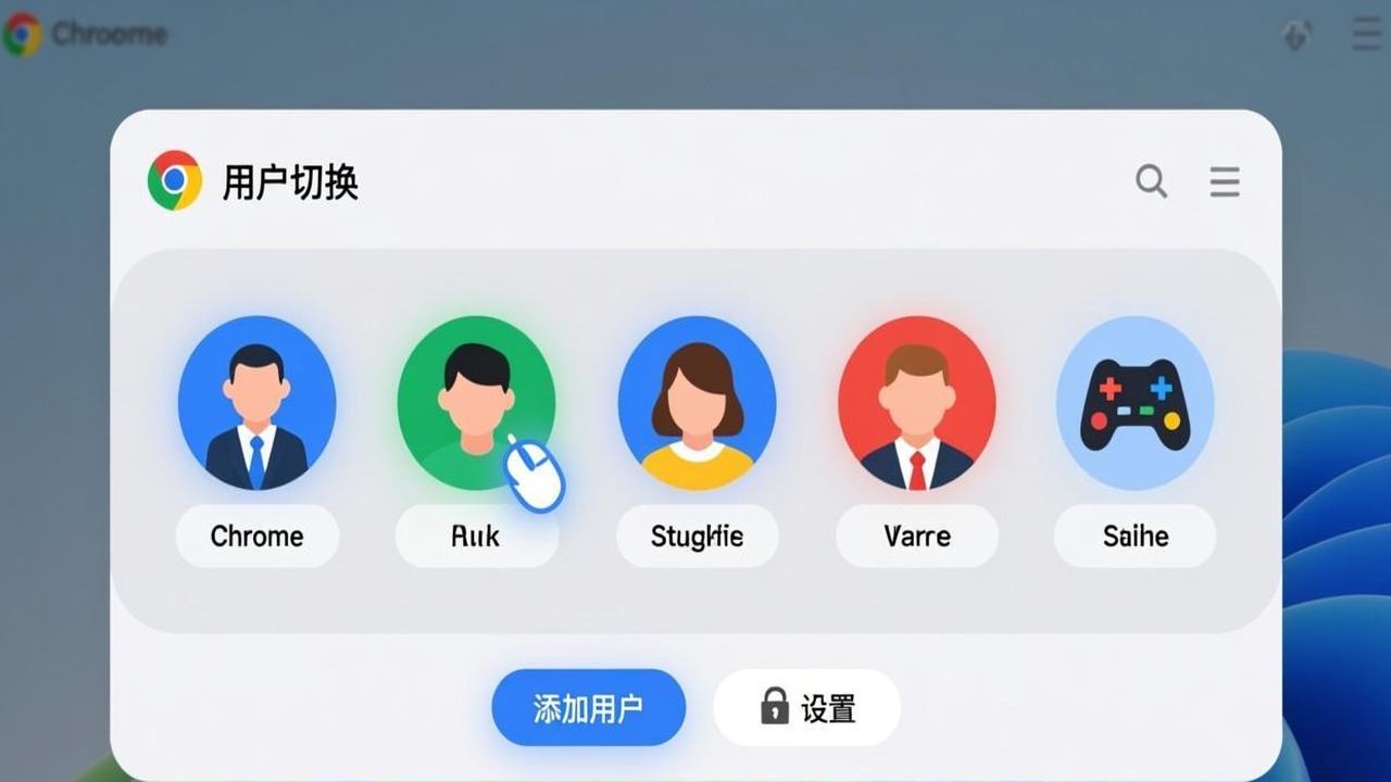 Chrome 配置文件切换界面截图，显示多个用户头像，每个配置文件代表独立的密码存储空间