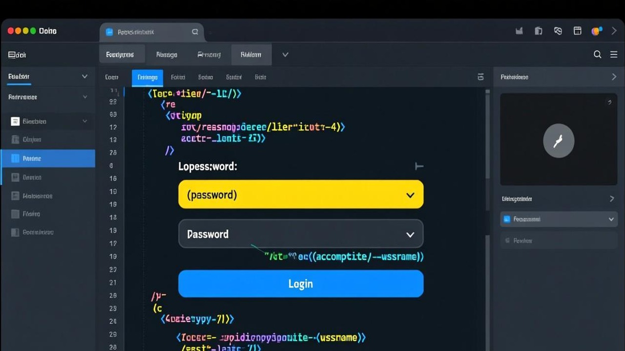 一个登录表单的 HTML 源码截图，高亮标注 type=&ldquo;password&rdquo;、autocomplete=&ldquo;username&rdquo; 等关键属性