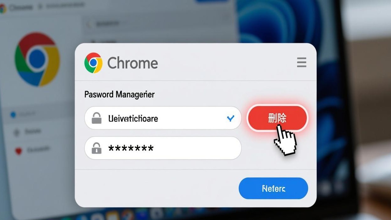 Chrome 密码管理器中已保存密码列表的删除操作截图，鼠标悬停在某个网站的删除按钮上