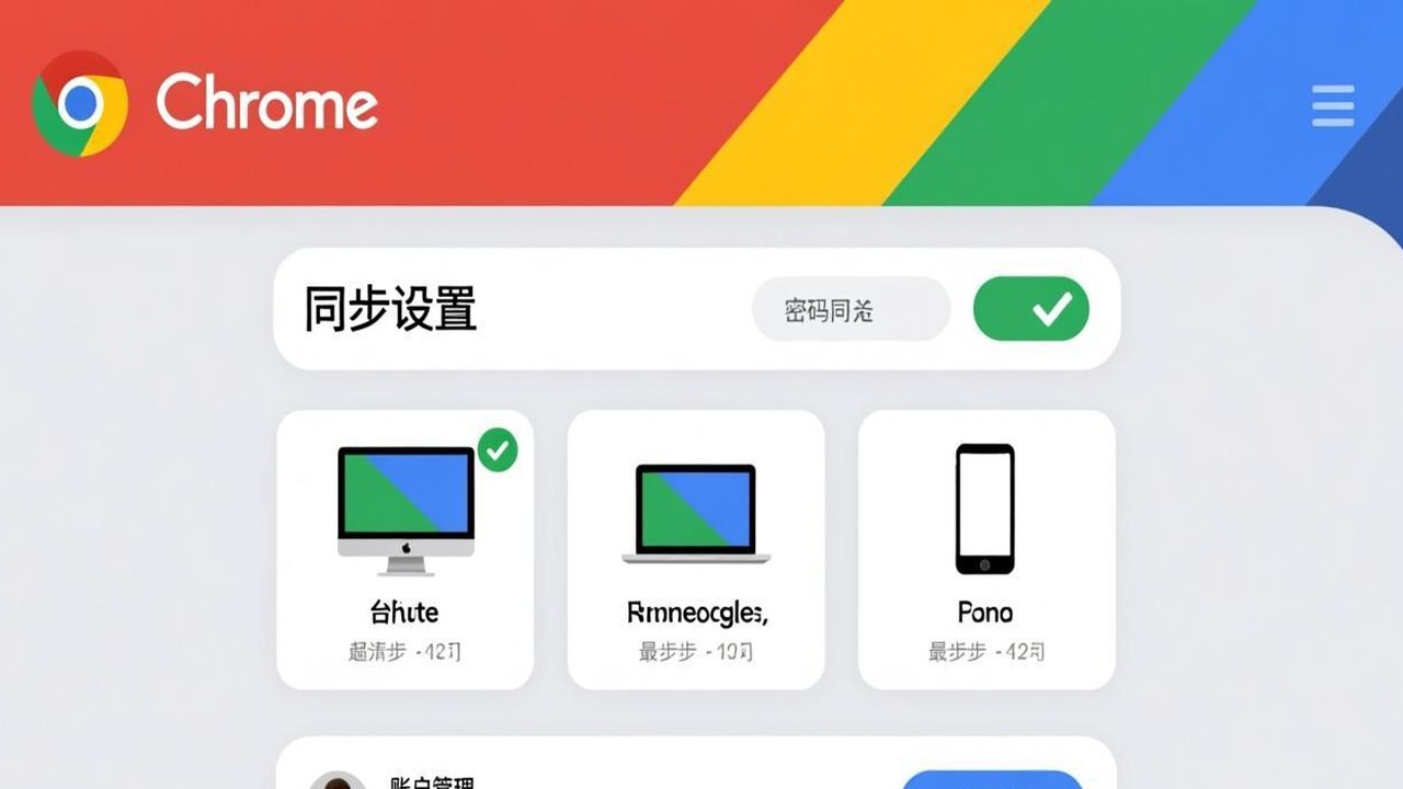 Chrome 同步设置页面截图，显示密码同步开关已开启，下方列出已同步的设备列表